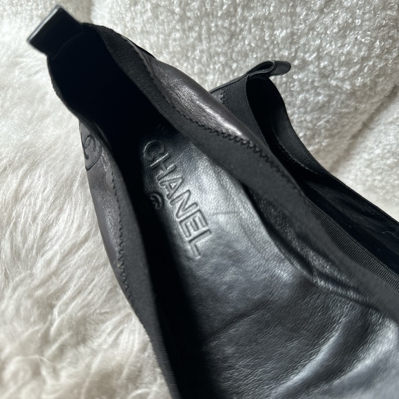 CHANEL Y2k Karl Lagerfeld Black Leather Cap Toe CC Logo Embroidered Ballet Flats - Picture 2 of 5